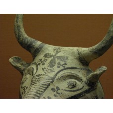 Ritual pouring vessel, pre-Christian cross on bull head